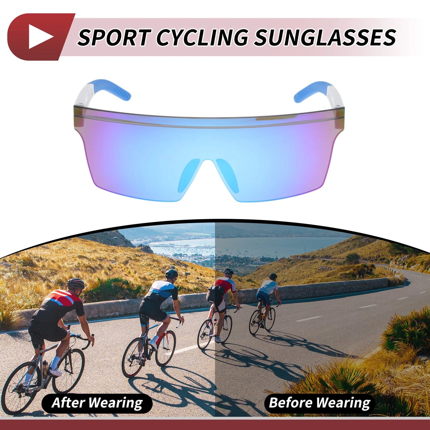 Goggles for Motorcycle Blue Lens White Frame PC Cycling Sunglasses