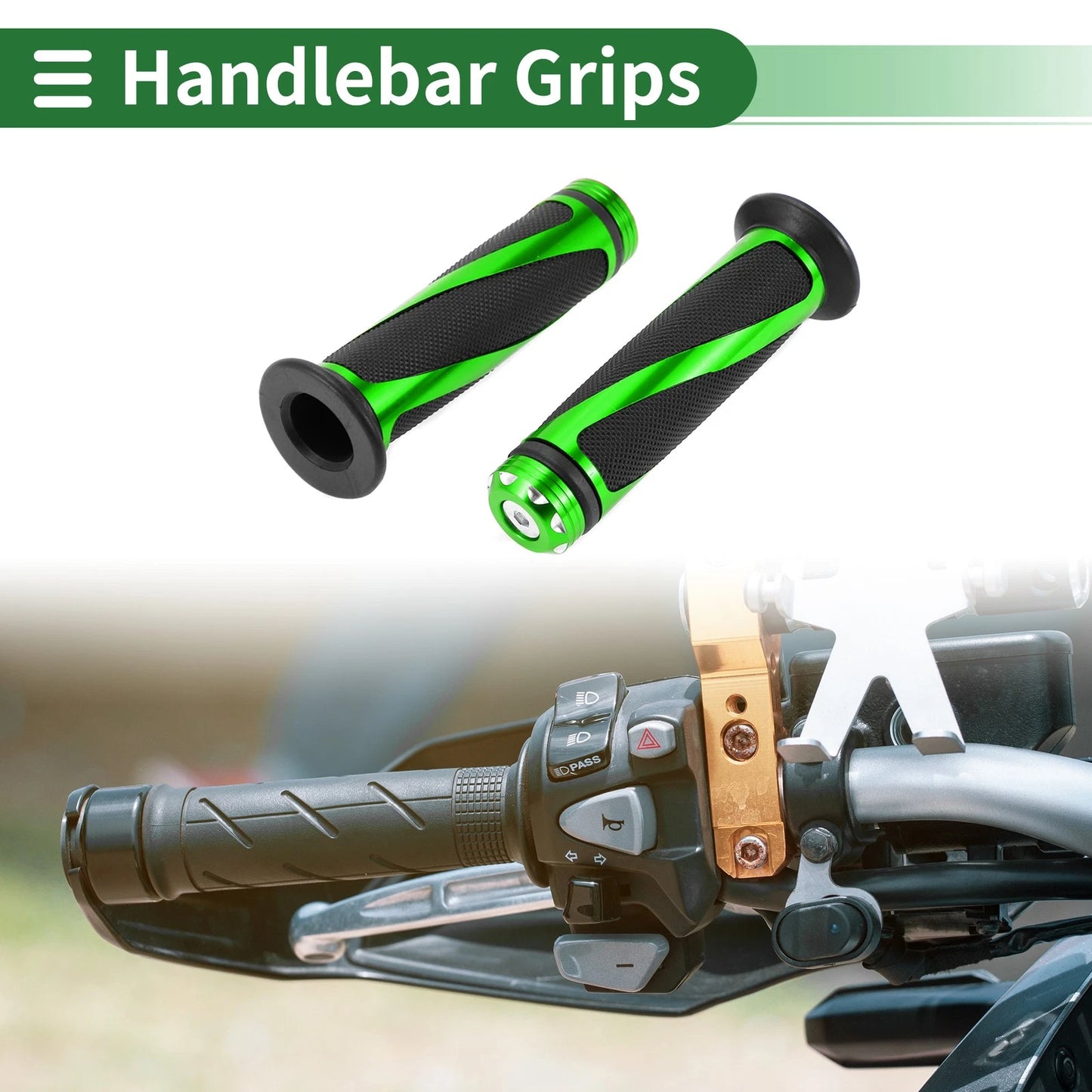 7/8" 22mm Hand Grips Aluminum Alloy Black Green for Motorcycle