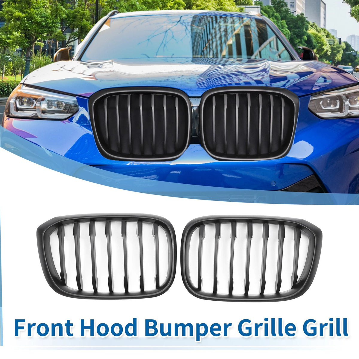 Front Upper Bumper Grille Matte Black Signal Slat for BMW X3 G01 (2020-2023)