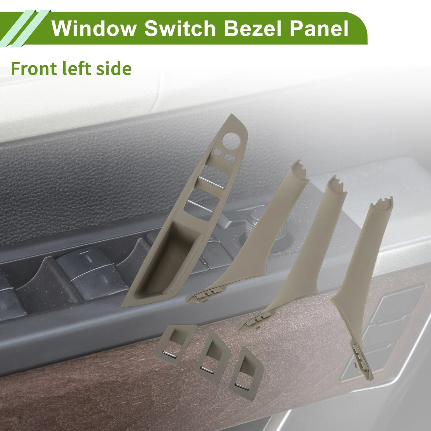 7 Pcs Front Left Window Switch Bezel Cover for BMW 5 Series (2010-2016)