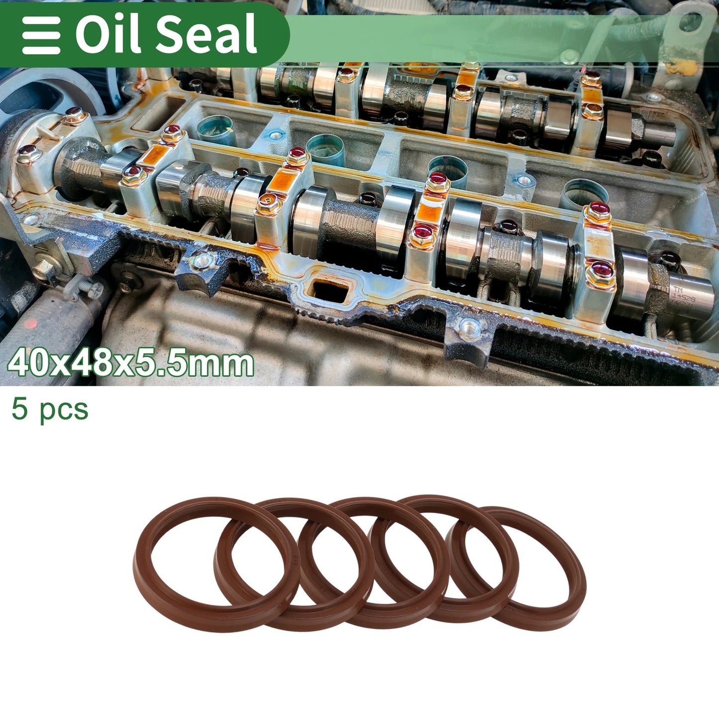 Oil Seal 5 Pcs Seal Ring Rotary Shaft Seal FKM Rubber 40x48x5.5mm