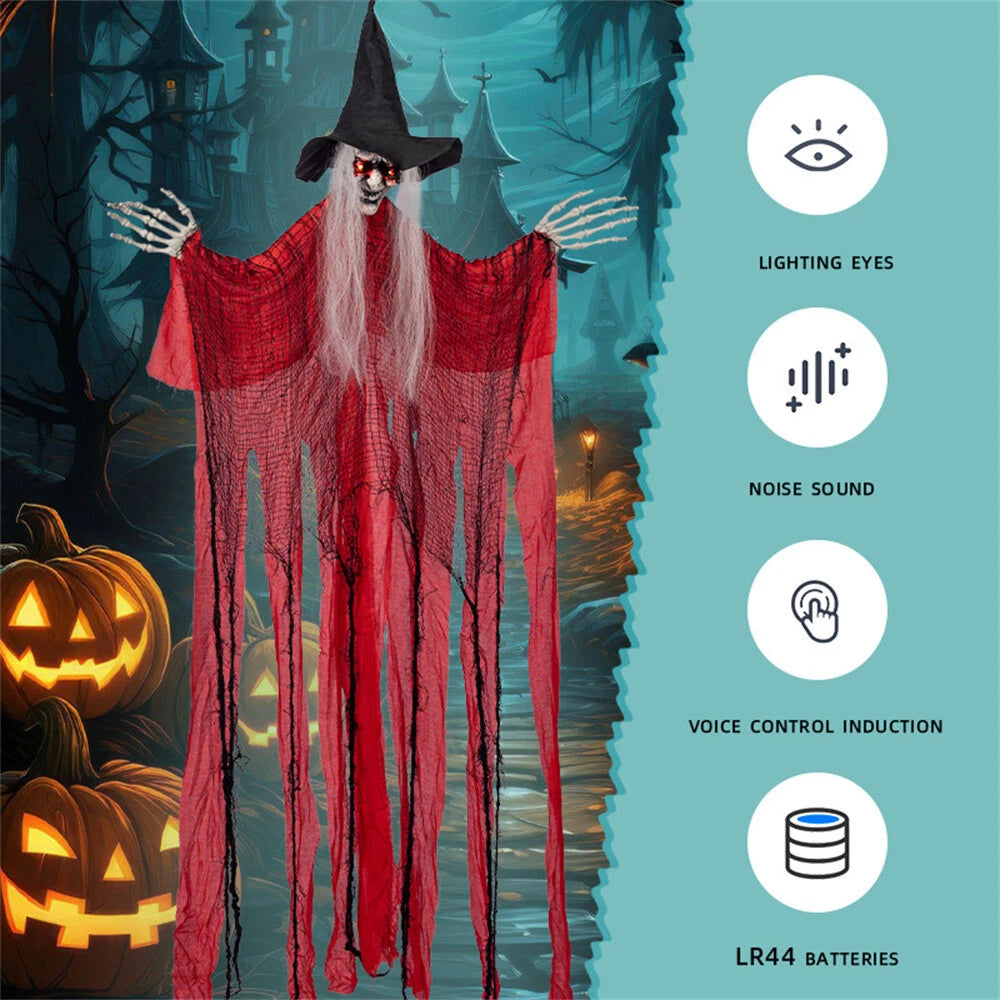 Hanging Ghost Decoration with Red Light Eyes for Halloween Witch Horror