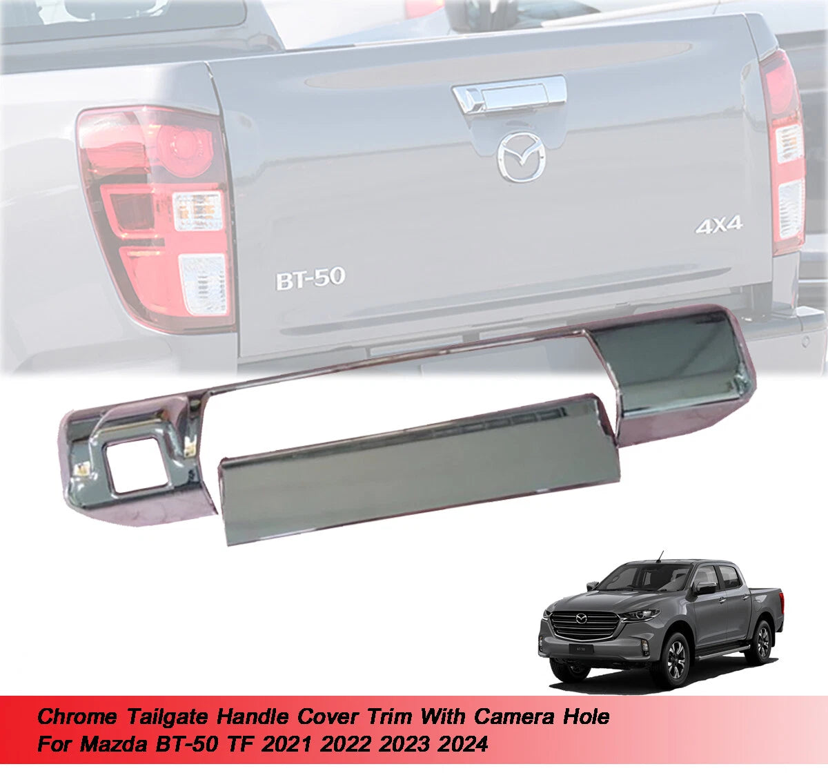 Tailgate Handle Cover Trim w/ Camera Hole for Mazda BT50 (2021-2024)