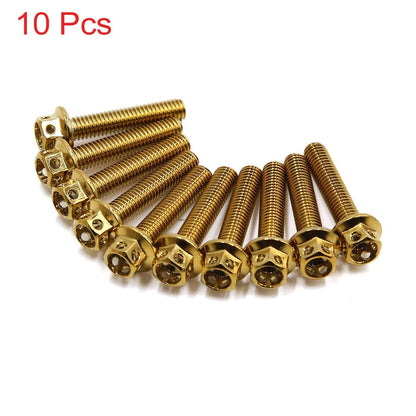 10pcs Gold Tone M6 x 30mm Titanium Alloy Hexagon Bolts for Motorcycle