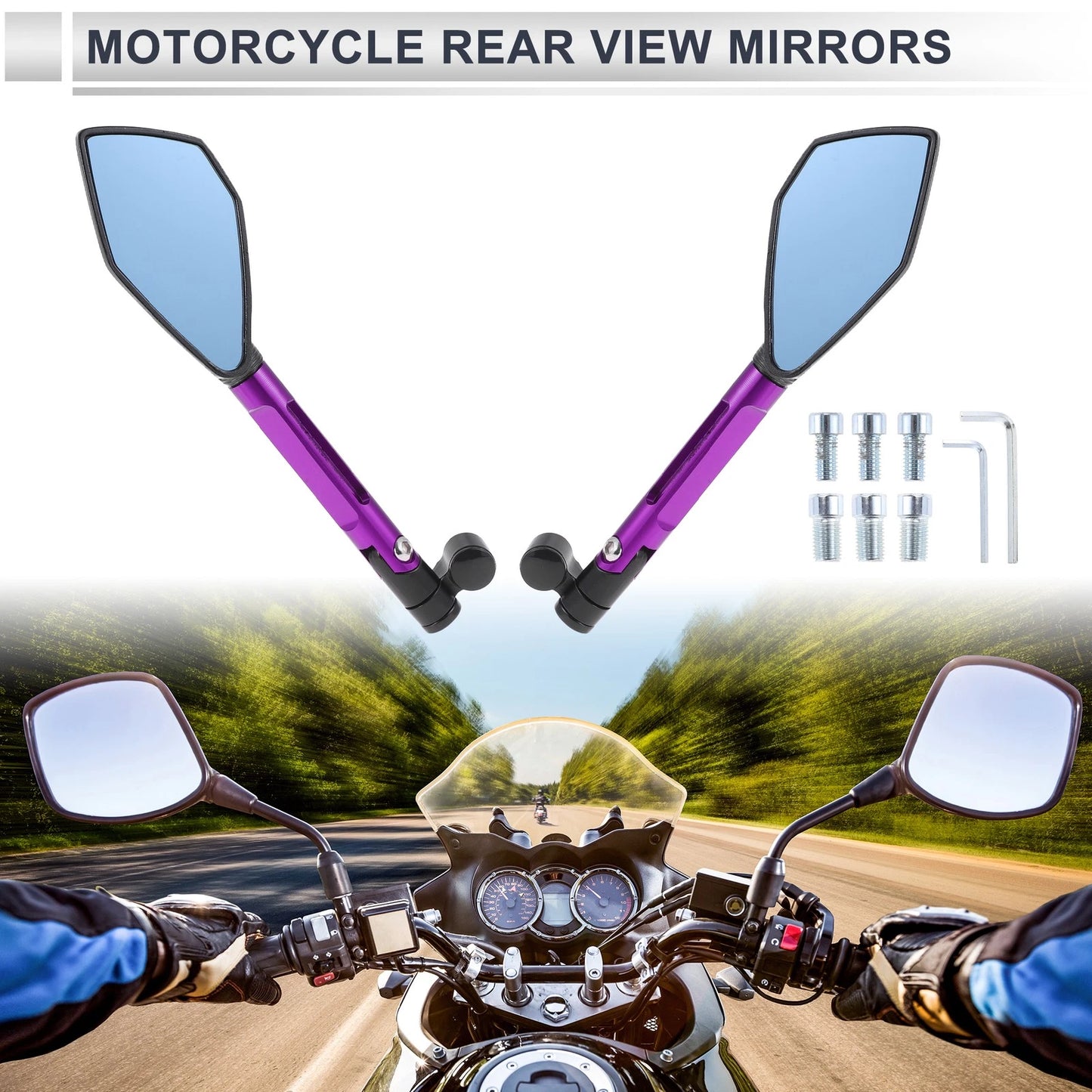 M8/M10 1 Set Motorcycle Rear View Mirrors Black Purple Aluminum for Motorcycle