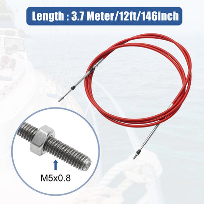 2 x 12ft 3.7m Throttle Shift Remote Control Box Cable Red Steel