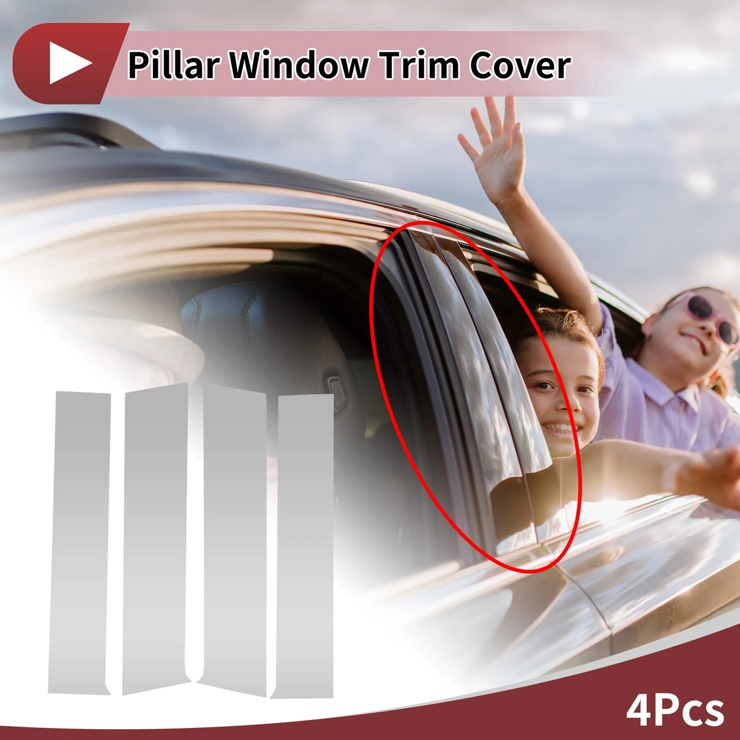4 Pcs Car Door Pillar Window Trim for Toyota Tacoma (2024-2025) Silver Tone