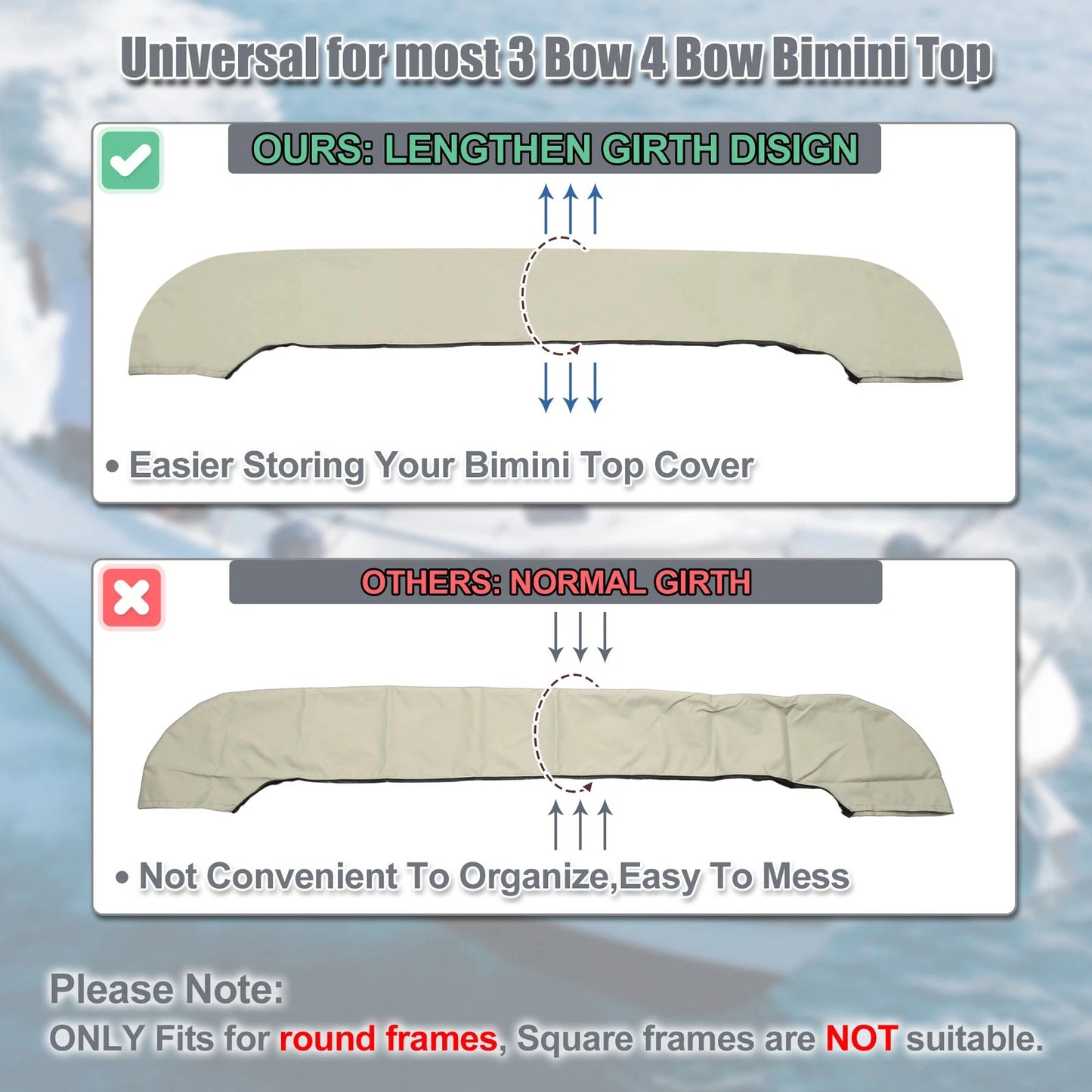 Storage Boot Sock 73-78" W for Boat Bimini Top