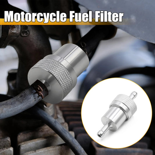 Aluminum Alloy Motorcycle Oil Fuel Filter Cleaner Silver Tone for 6mm Dia Hose