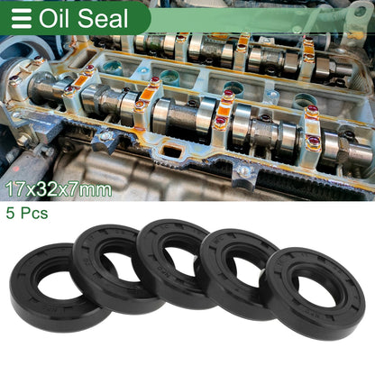 Oil Seal Seal Ring NBR Rubber 17x32x7mm Black 5 Pcs