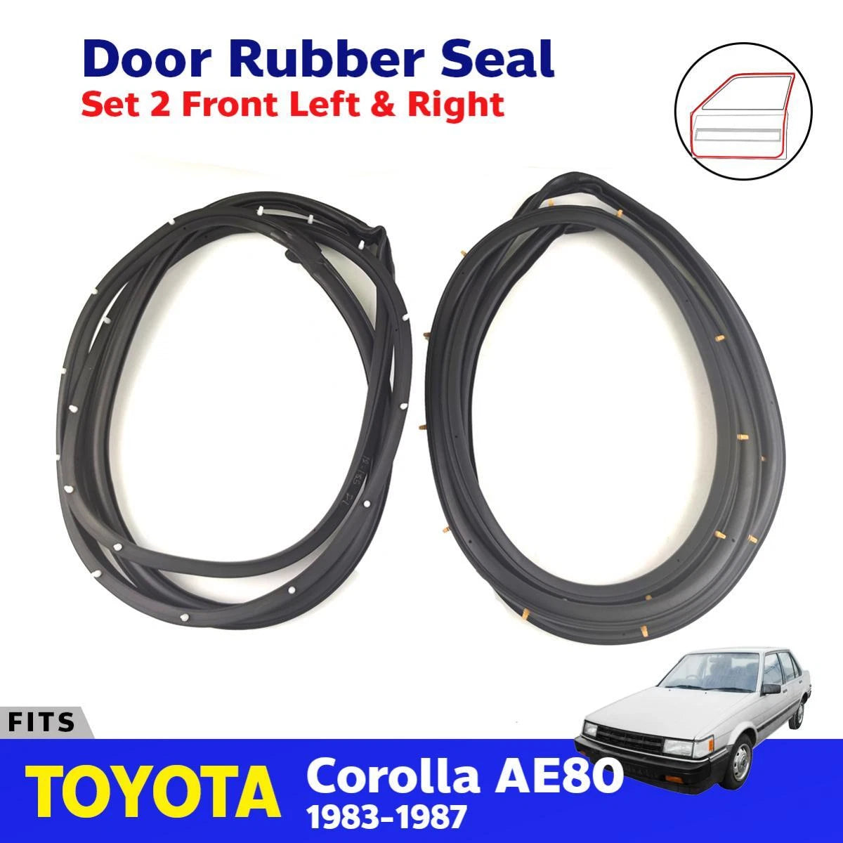 Door Rubber Seal Front L+R Fits Toyota Corolla AE80 AE82 EE80 4D SED 1983-87 D09