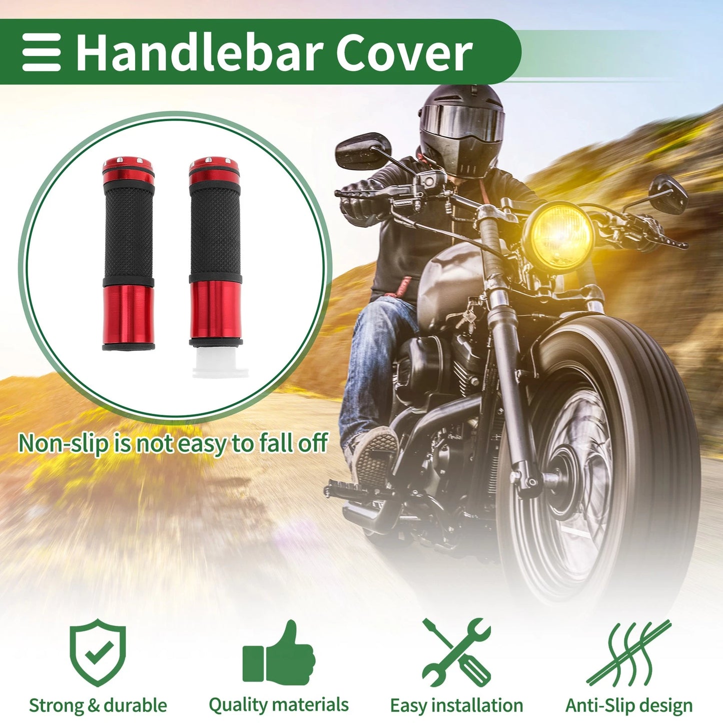 7/8" Hand Grips Covers Kit Aluminum Red for Motorcycle