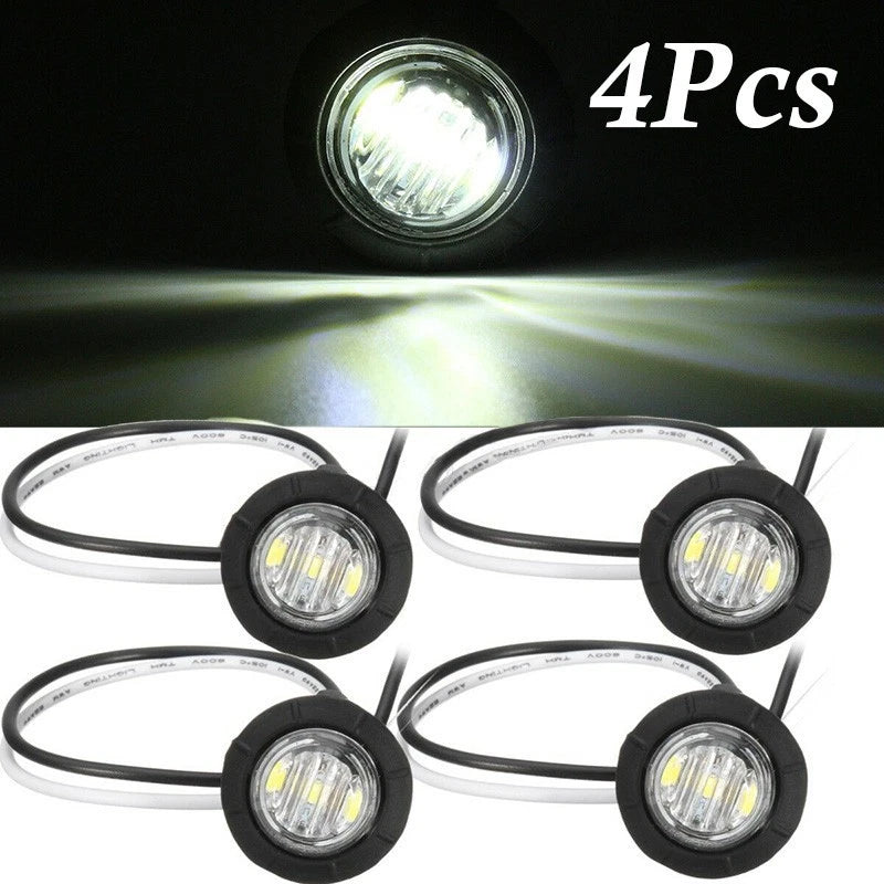 4 x Round Side Marker Mini White Light 3-LED Lamp for Truck Trailer Caravan