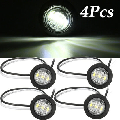 4 x Round Side Marker Mini White Light 3-LED Lamp for Truck Trailer Caravan