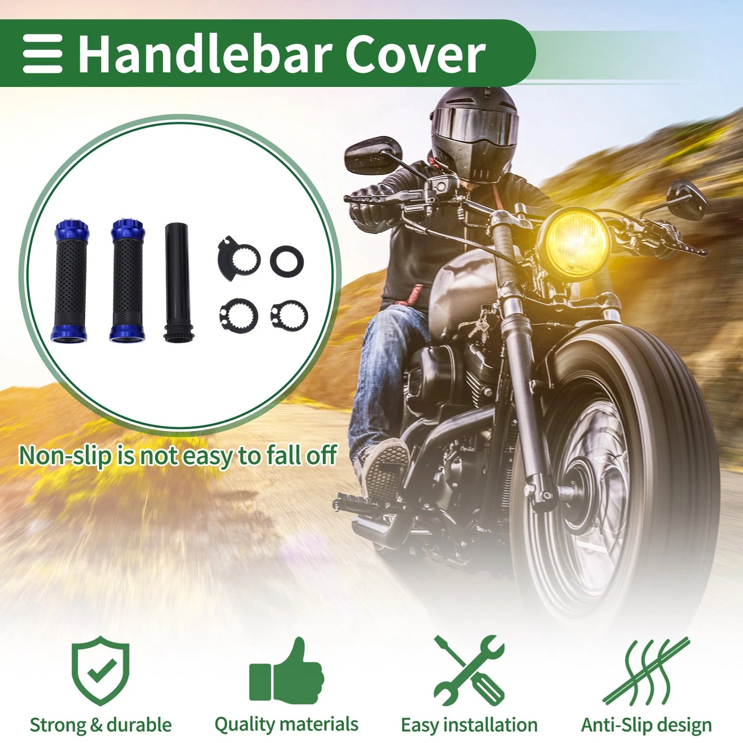 7/8" 22mm Hand Grips Cover Kit End Grips Black Blue Rhombus for Motorcycle
