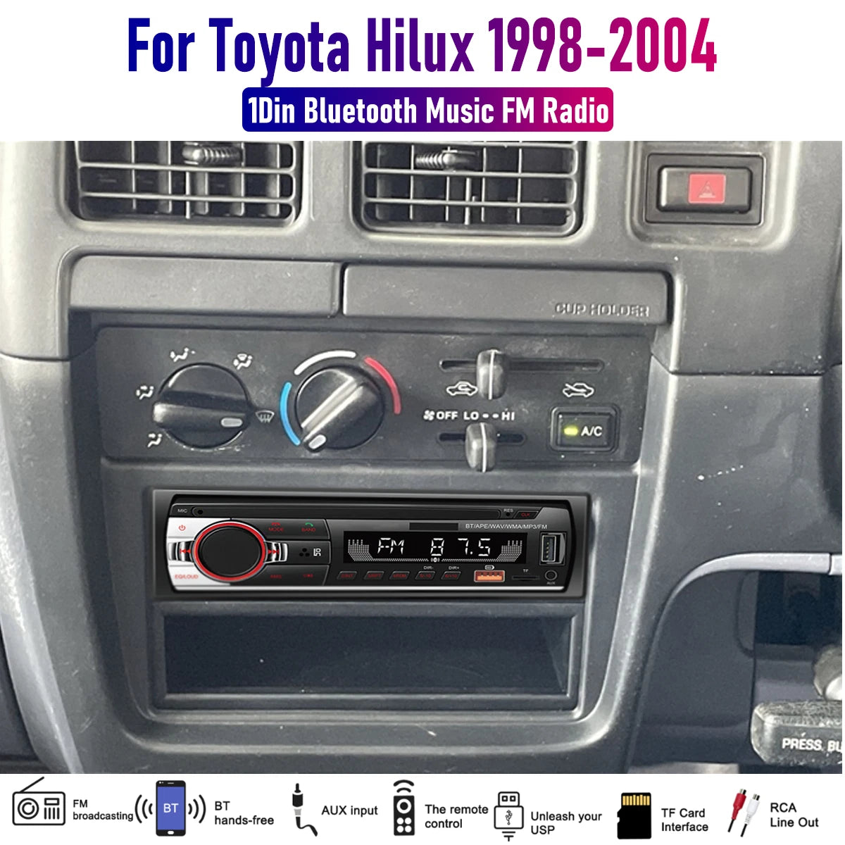 Bluetooth Music Car Radio 1 Din Stereo MP3 Player for Toyota Hilux (1998-2004)