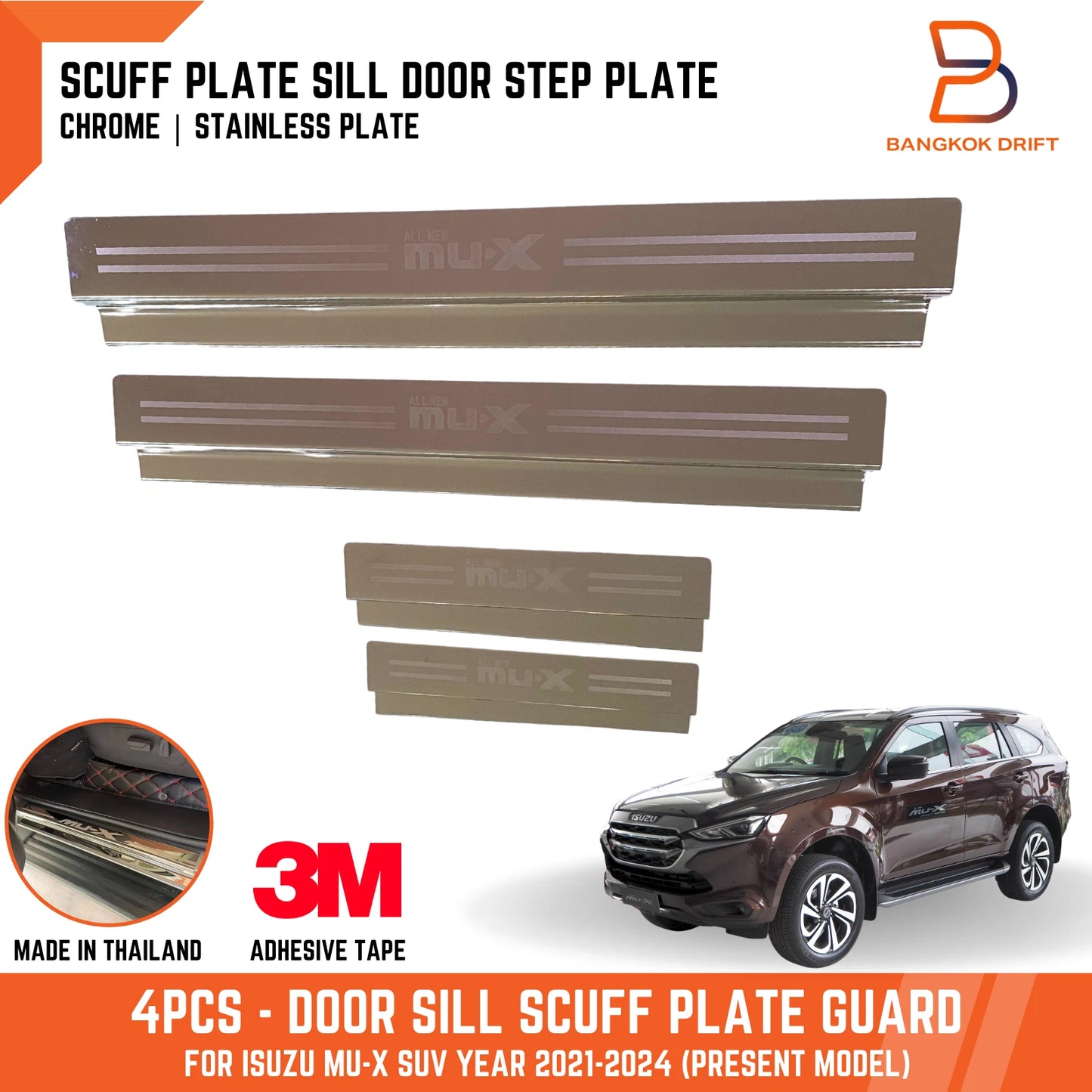 4x Chrome Door Sill Scuff Plates for Isuzu MU-X MUX (2021-2024)