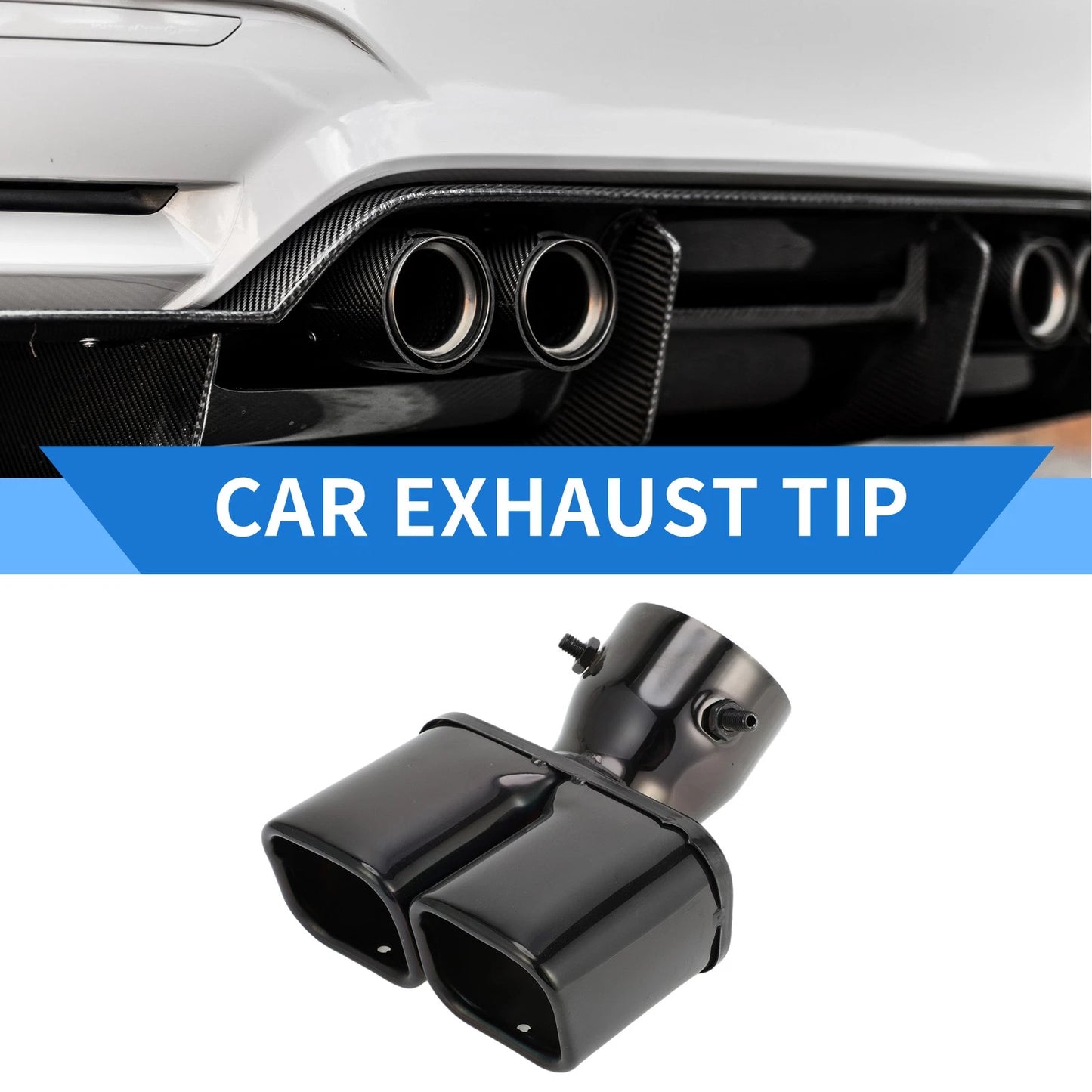 Square Curved Slant Cut Dual Exhaust Tip Black for Toyota Land Cruiser Prado