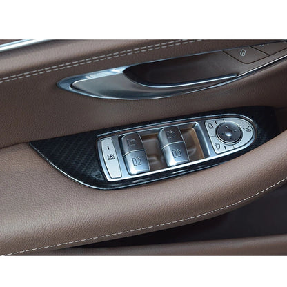 Carbon Fiber Style Door Window Switch Panel Trim For Benz E-Class W213 2016-2018