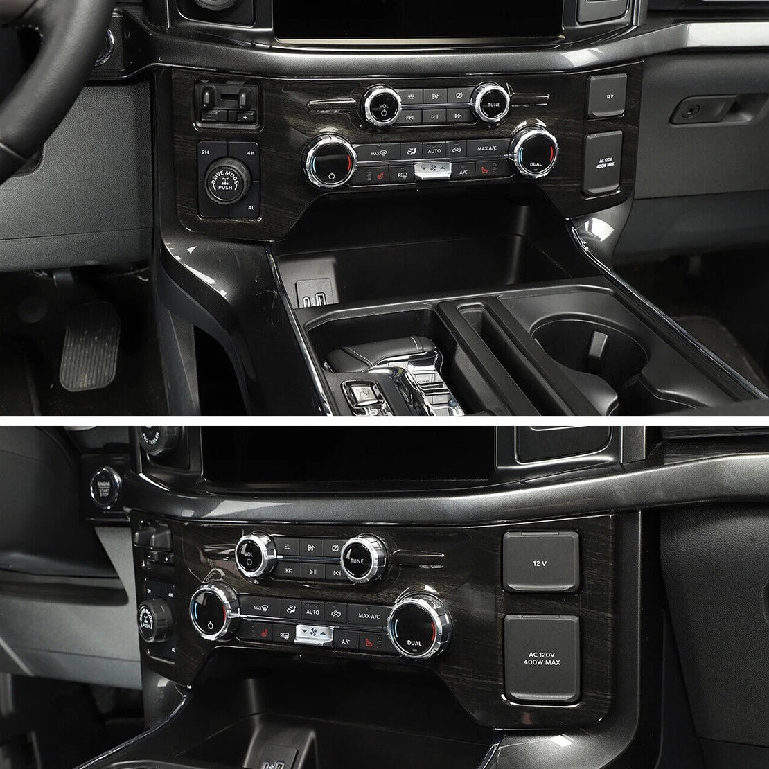 Black Wood Grain AC Control Panel Trim Cover for Ford F-150 (2015-2023)