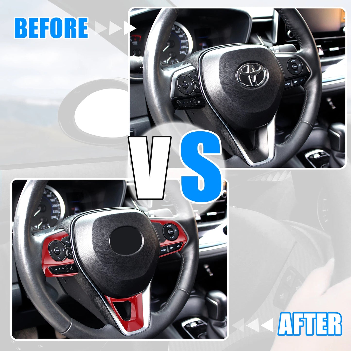 3 x Red Car Interior Steering Wheel Cover Trim for Toyota Corolla (2020-2022)