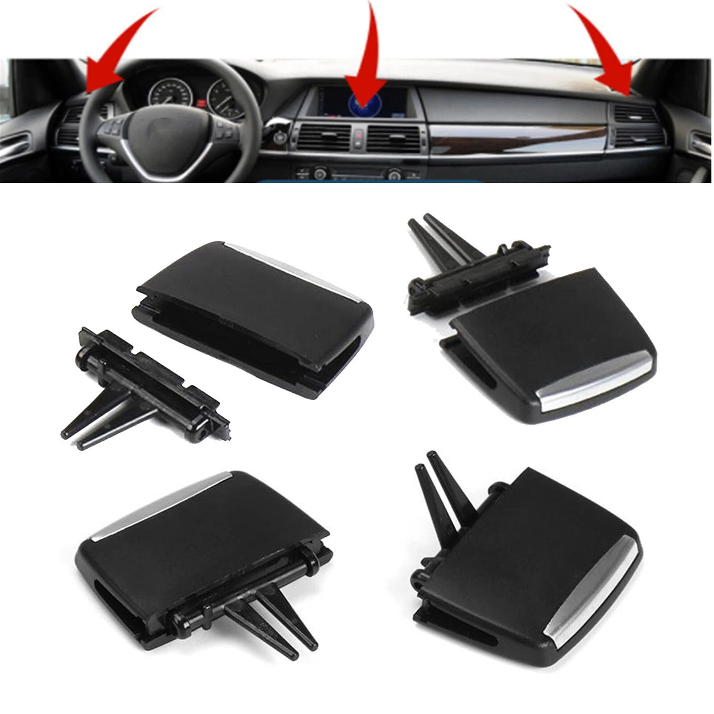 4 x Black Front Air Conditioner Vent Outlet Tab Clips for BMW X5 E70 X6 E71 (2007-2013)
