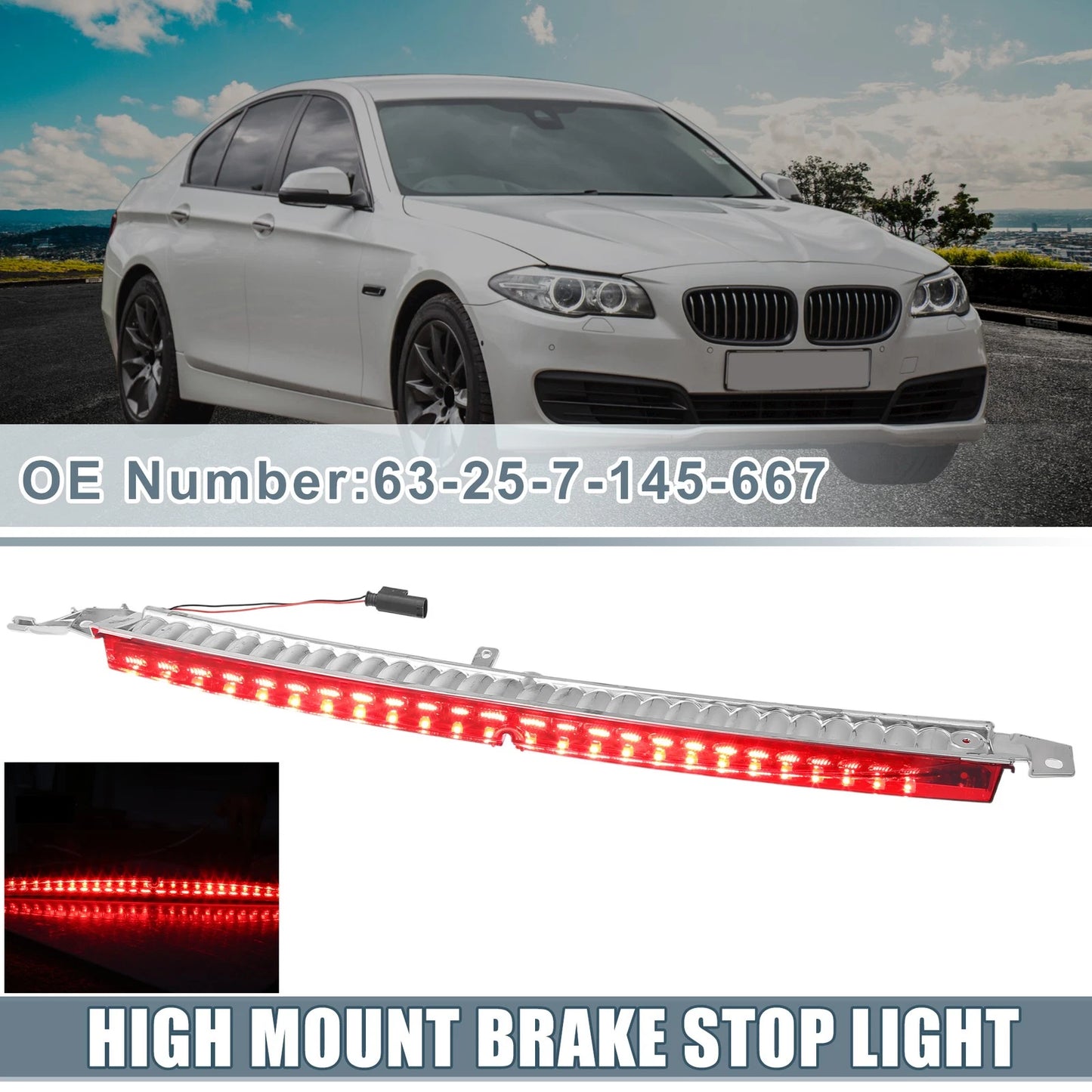 Tail High Mount Brake Stop Light for BMW 535xi (2008) - Rear Red