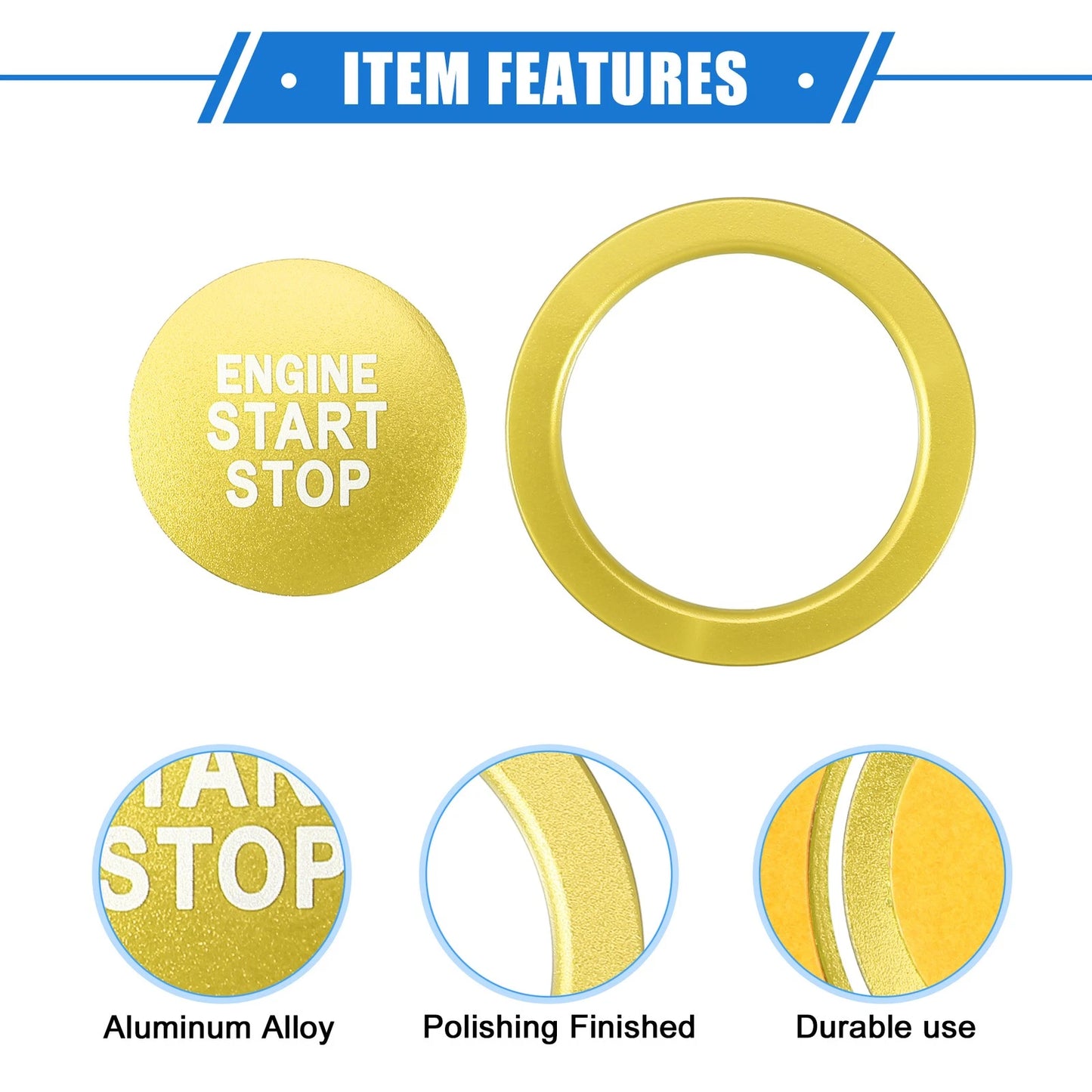 Engine Start Stop Button Cover for Toyota Highlander (2020-2022) Gold Tone