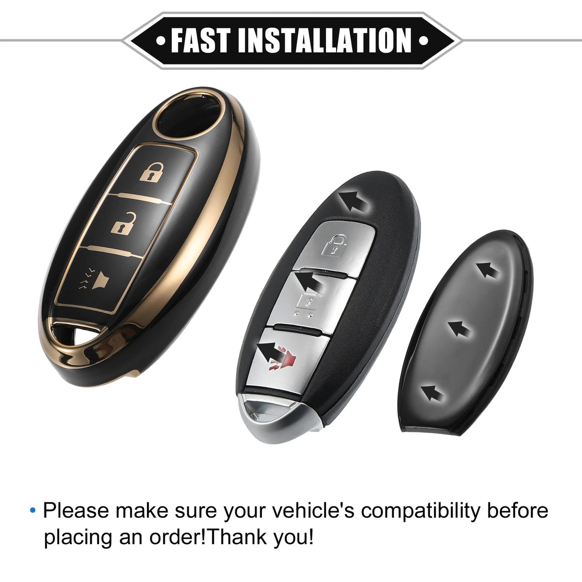3 Button Keyless Key Fob Shell Cover Case for Nissan Altima Armada TPU Black