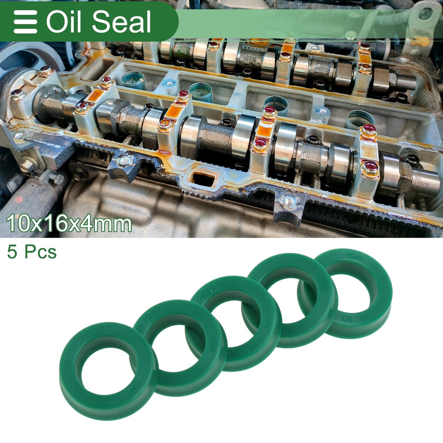 Oil Seal Seal Ring Rotary Shaft Seal TPU 10x16x4mm High Pressure Green 5 Pcs