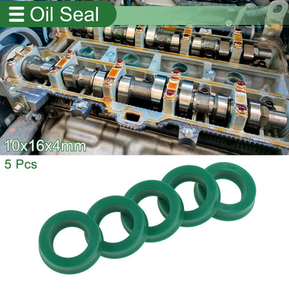 Oil Seal Seal Ring Rotary Shaft Seal TPU 10x16x4mm High Pressure Green 5 Pcs