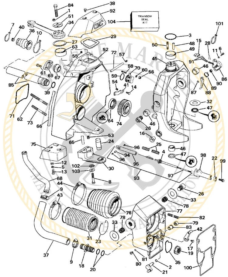Transom Bellow Seal Kit with Gimbal Bearing for OMC Stern Drive