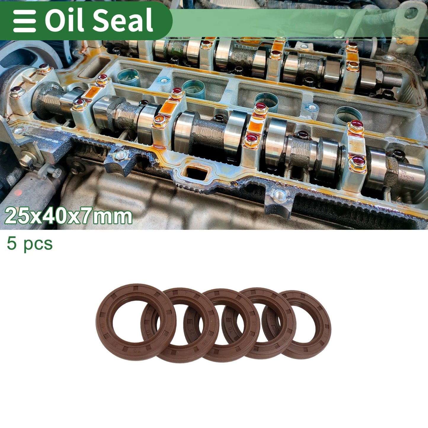 Oil Seal FKM Rubber 25x40x7mm High Pressure Brown 5 Pcs