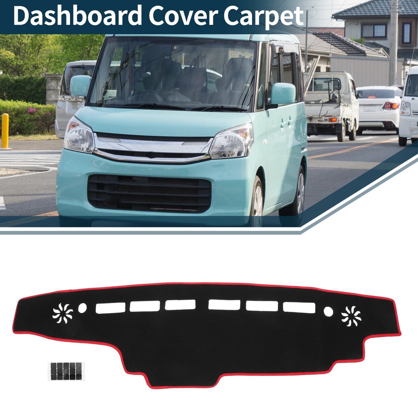 Dashboard Cover Mat for Suzuki Every DA17V (2015-2024) Black Red 1 Set