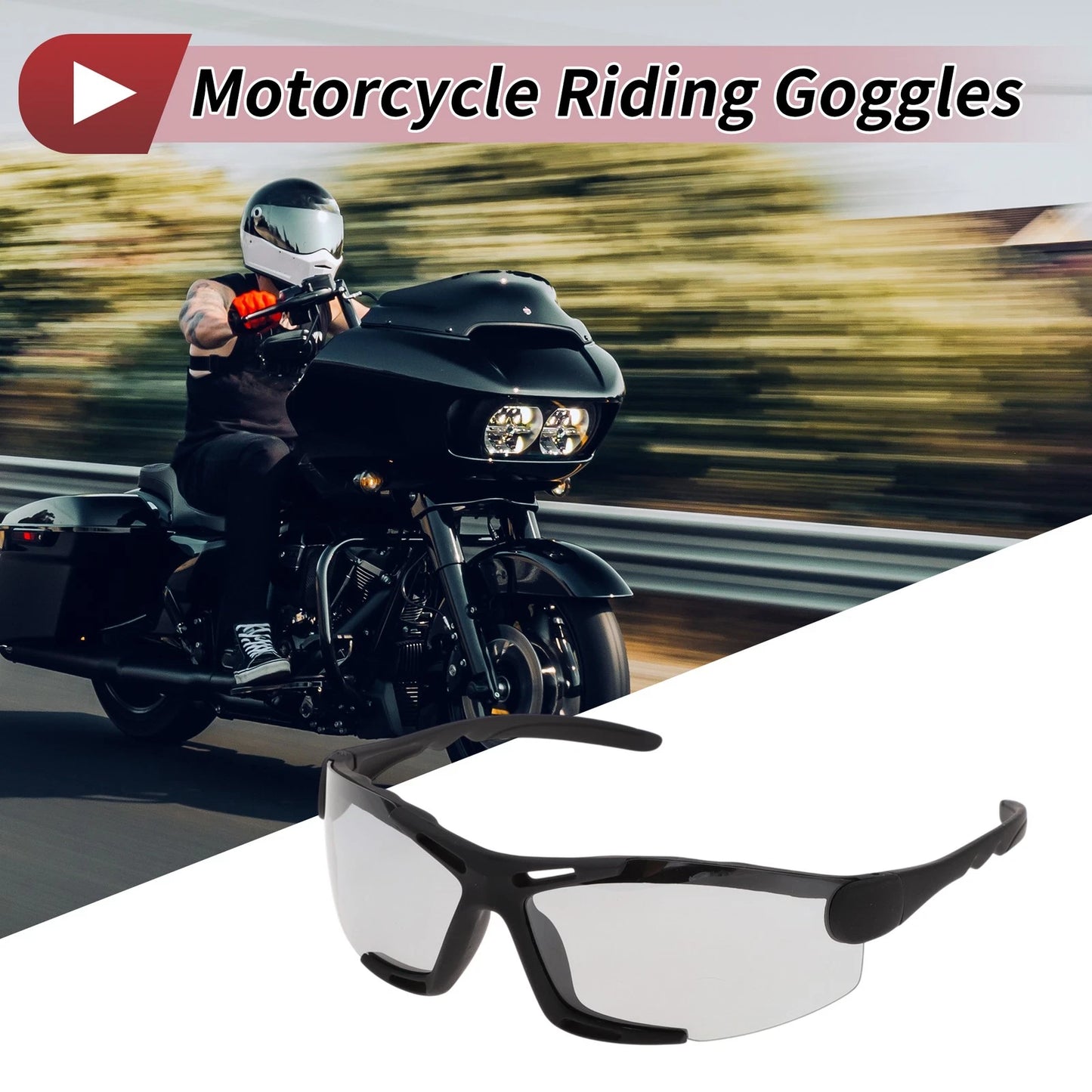 Motorcycle Riding Goggles Gray Lens Black Frame Tri-acetel Cellulose