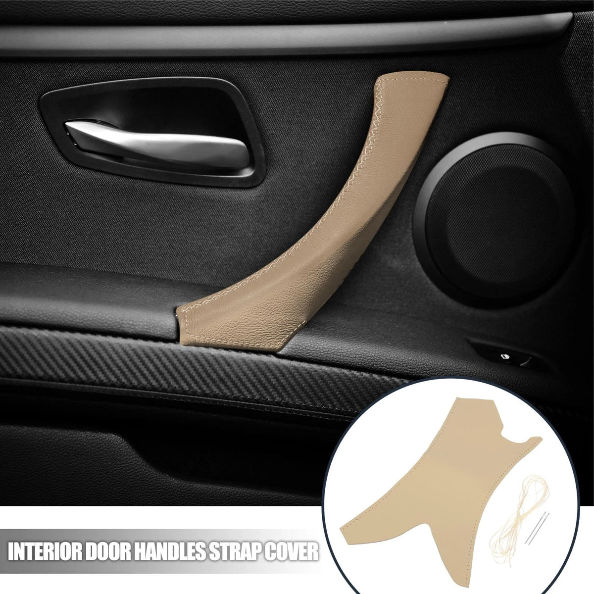 Car Interior Door Handles Strap Cover Hand Sewing Beige for BMW 3 Series E90