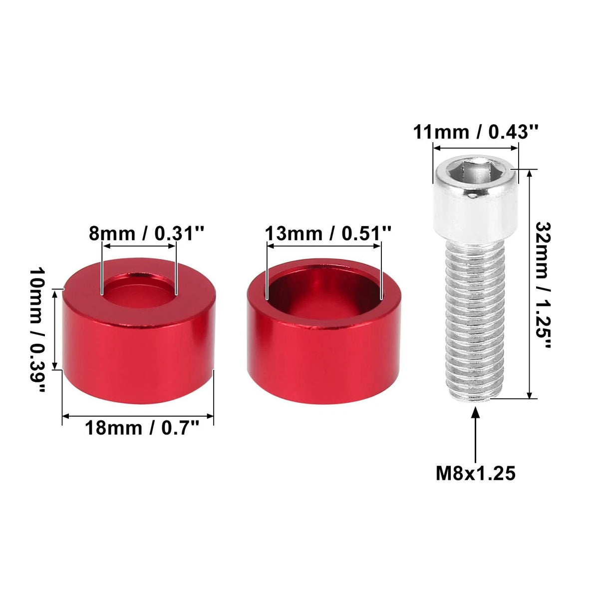 9 x M8x1.25 Exhaust Header Washers Bolts Red for Honda Acura