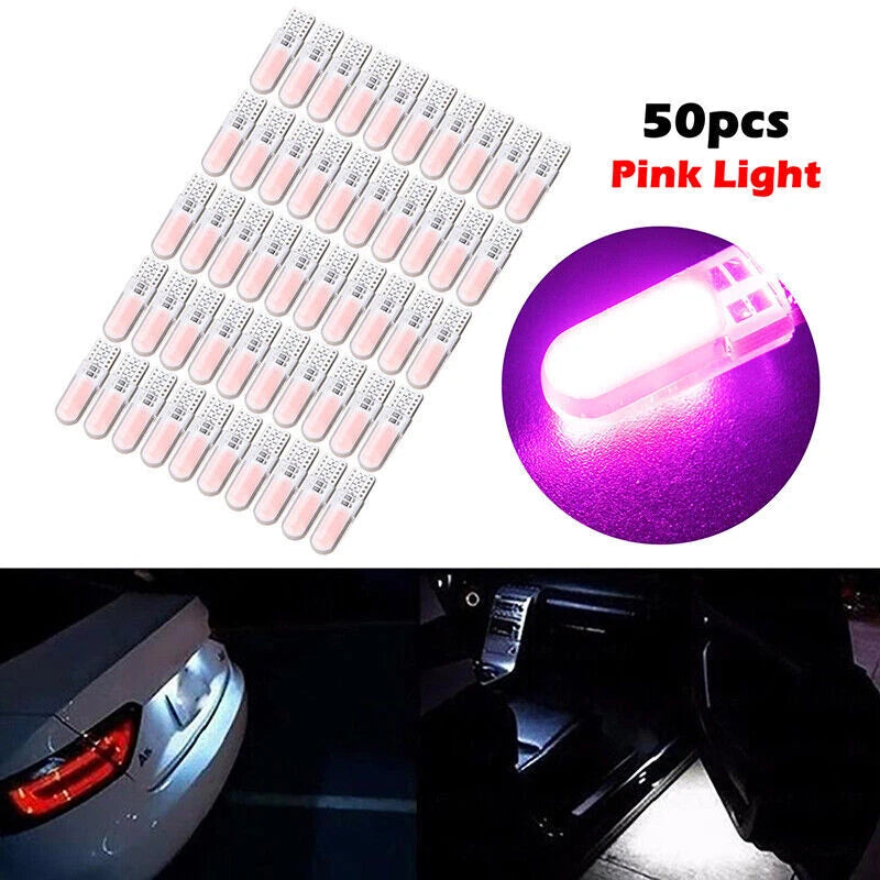 50 x T10 COB Pink LED License Plate Lights for Car 12V Bulbs (194, 168, W5W)