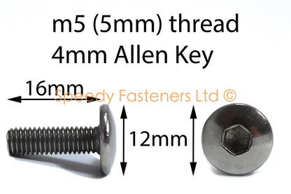 6x Schwarz Aluminium Wind Shield Frontscheibe Schrauben m5 X 16mm Pfanne Knopf