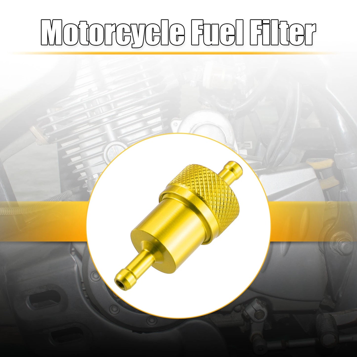8mm Dia Hose Aluminum Alloy Motorbike Petrol Oil Fuel Filter Cleaner Gold Tone