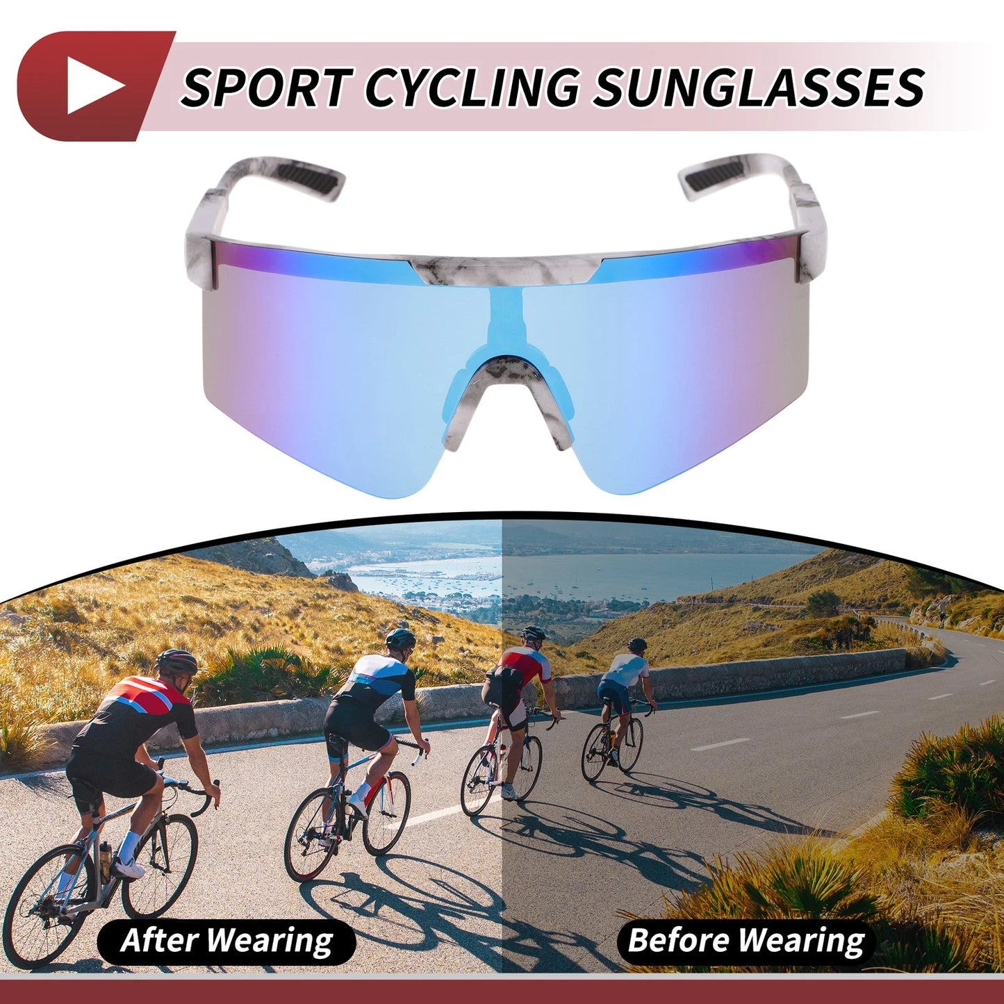 Motorcycle Riding Goggles Blue Lens Black White Frame Tri-acetel Cellulose PC