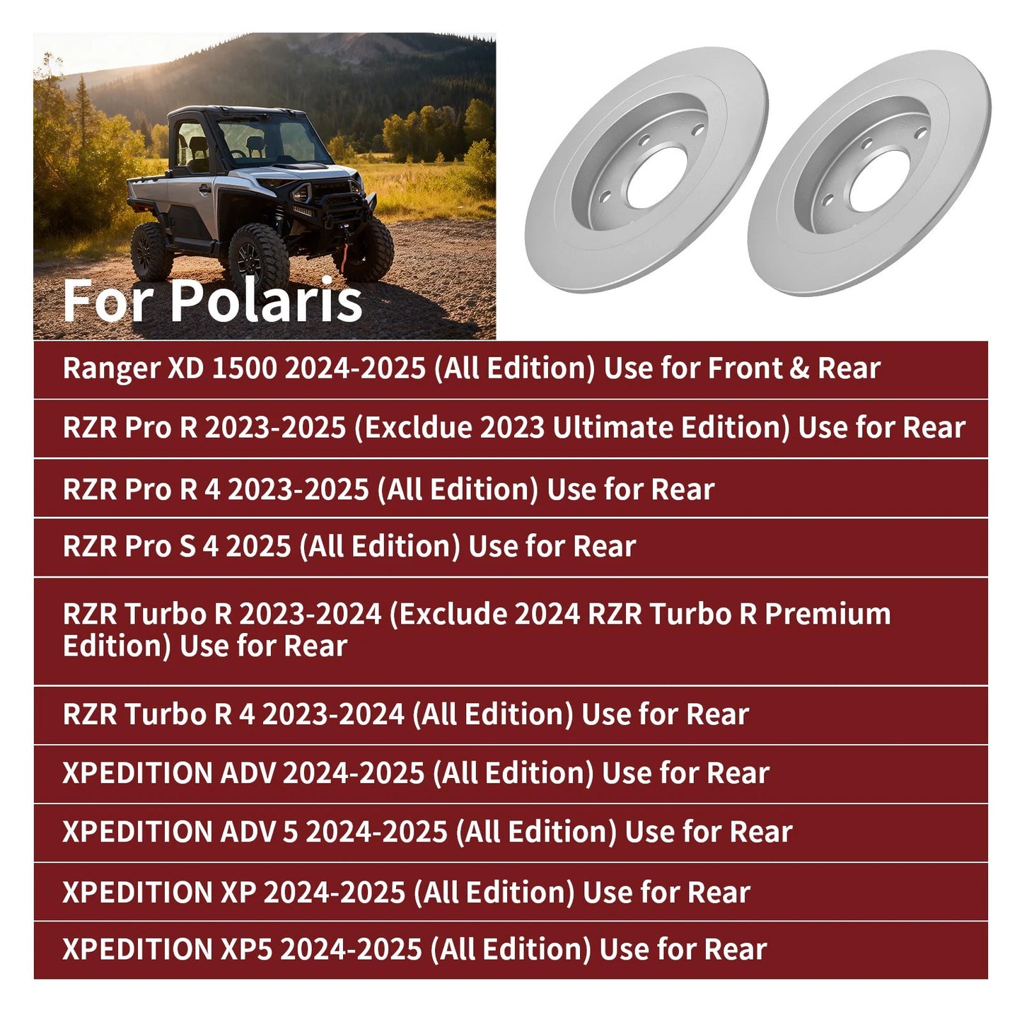 2x Front/Rear Brake Rotor for Polaris Ranger XD 1500/Crew XD 1500 (2024–2025)