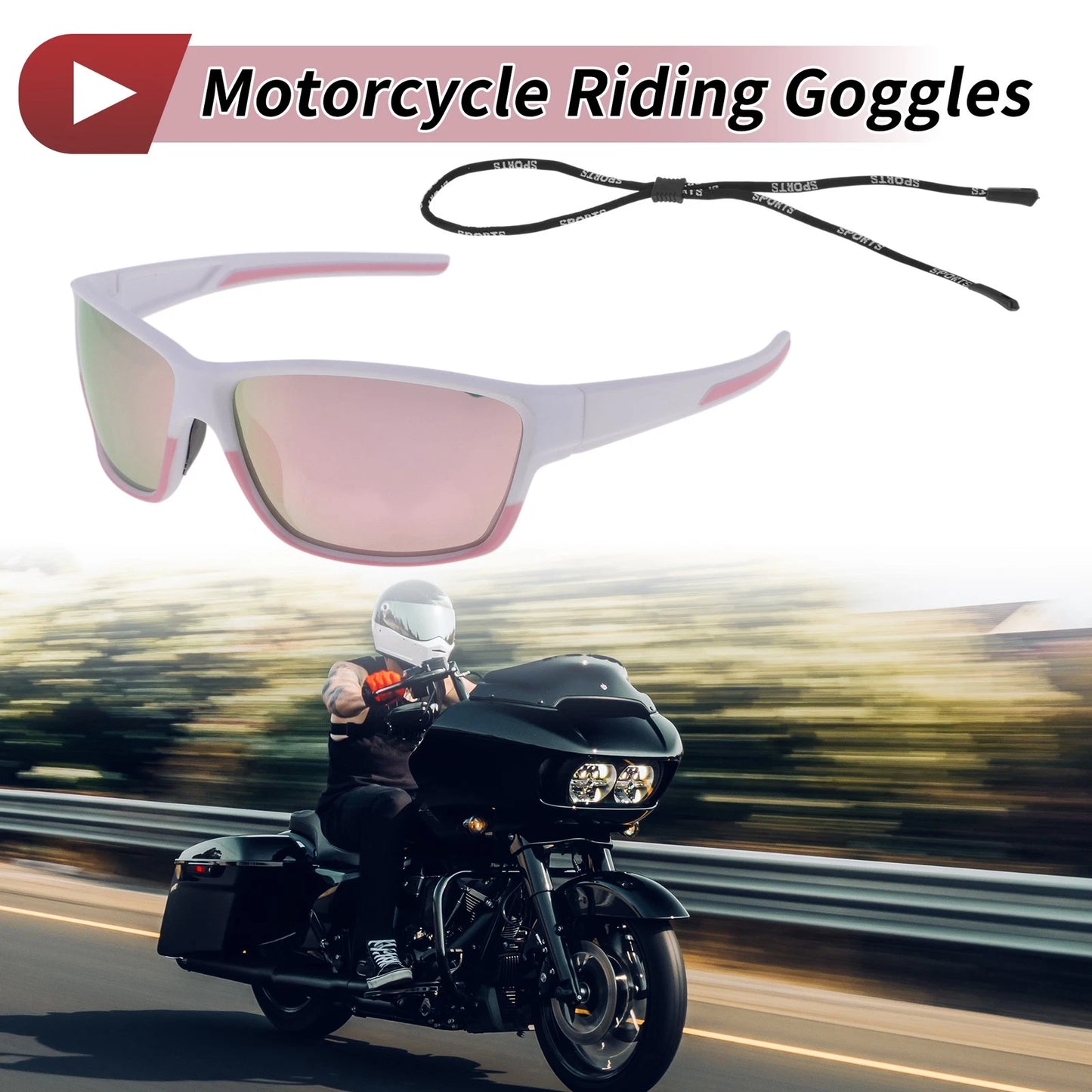 Motorcycle Riding Goggles Pink Lens White Frame Triacetyl Cellulose UV400