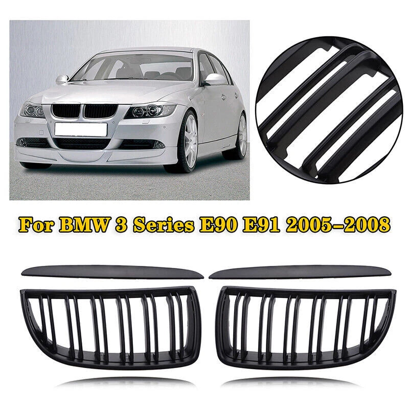 Matte Black Front Kidney Grille for 2005-2008 BMW E90 E91 (2005-2008)