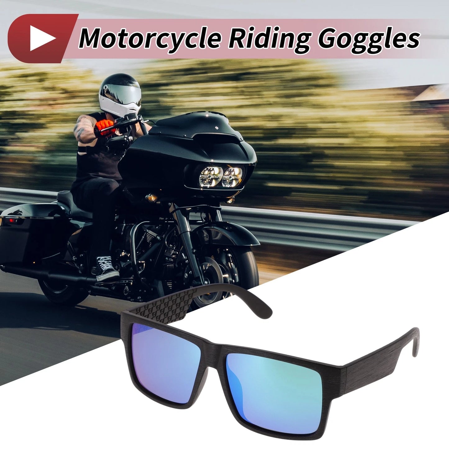 Motorcycle Riding Goggles Green Lens Black Frame Tri-acetel Cellulose
