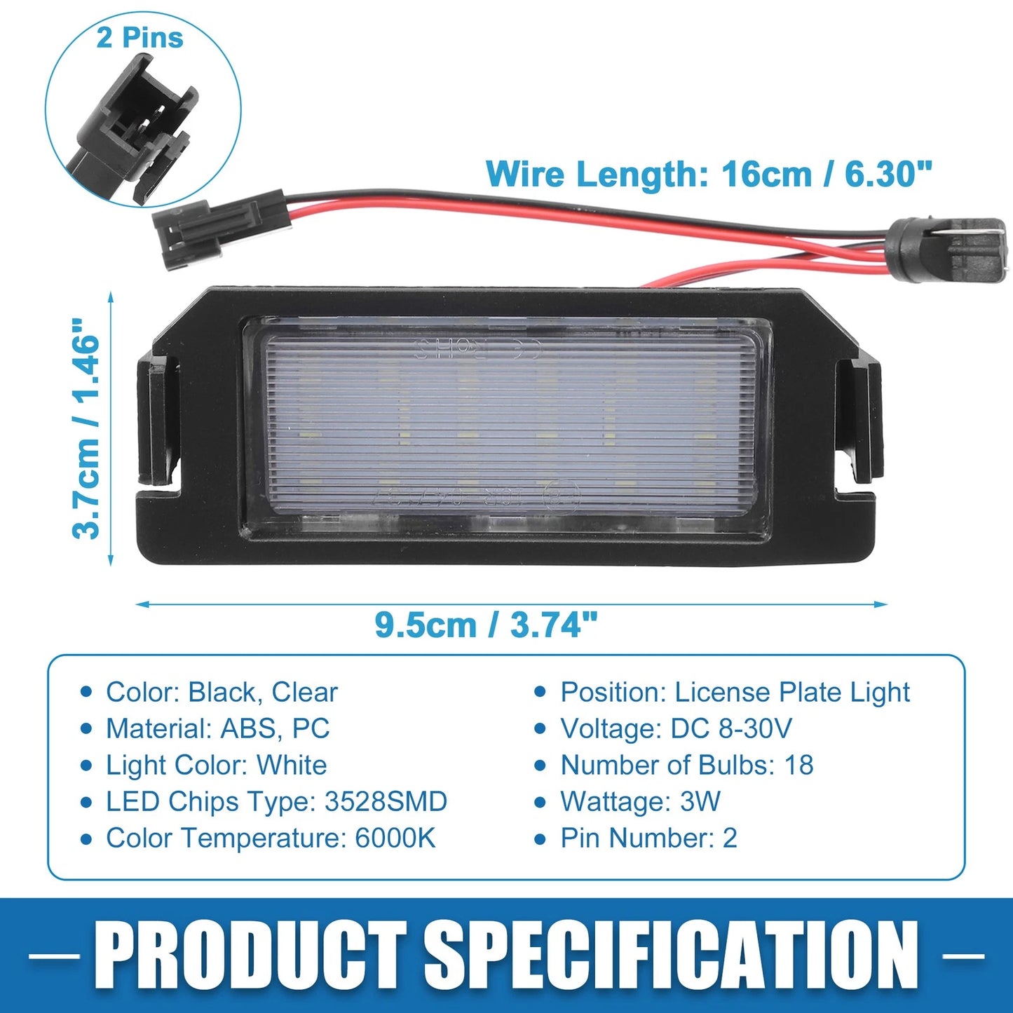 2 x White LED License Plate Lights for Hyundai Veloster (2012-2017)