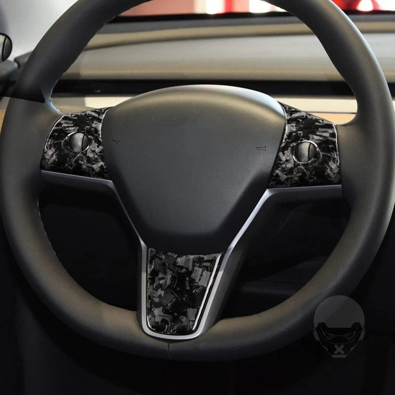 Forged Carbon Fiber Steering Wheel Button Lower Trim for Tesla Model 3/Y