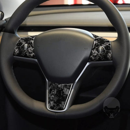 Forged Carbon Fiber Steering Wheel Button Lower Trim for Tesla Model 3/Y