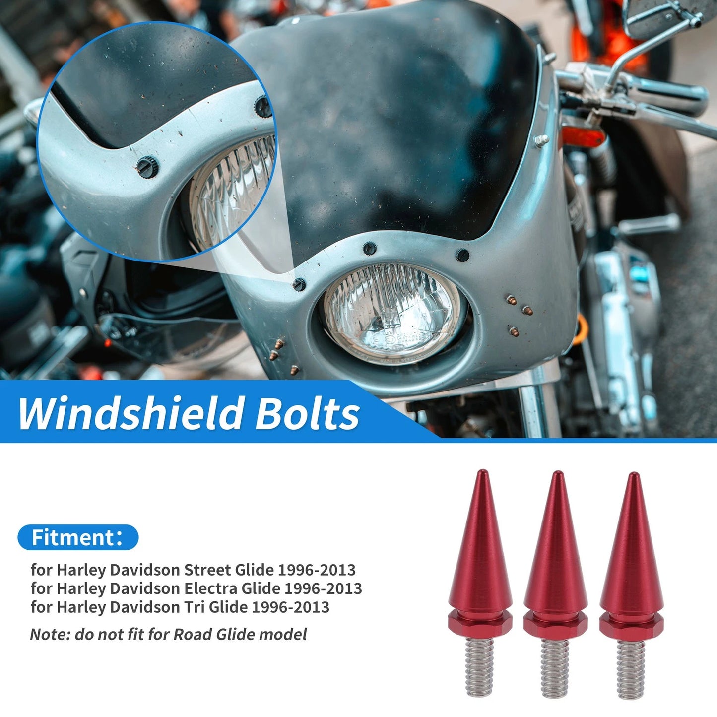 Bolts Windshield Red for Harley Davidson Street Glide (1996–2013)