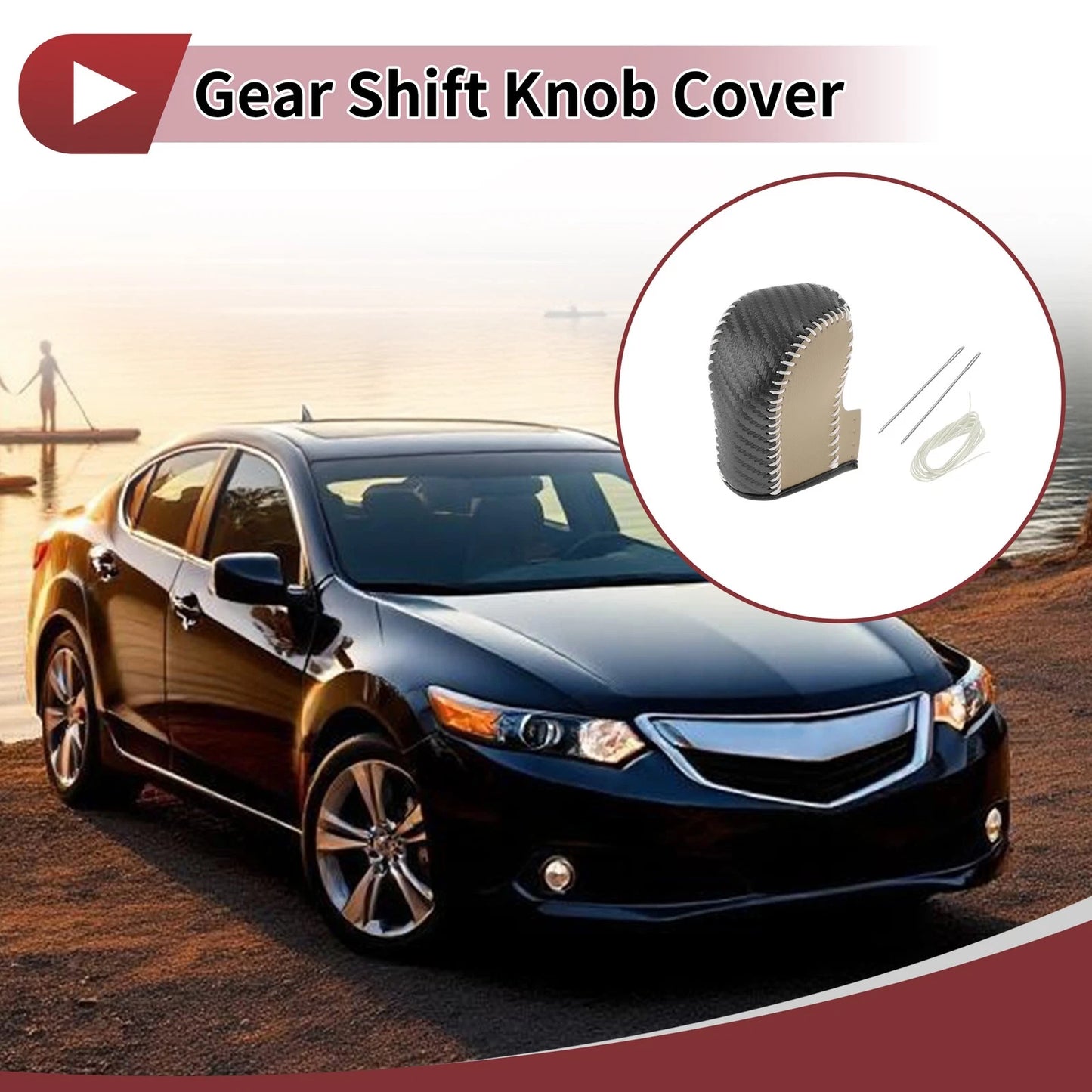 Gear Shift Knob Cover for Acura ZDX Black Beige Faux Leather (2010-2012)
